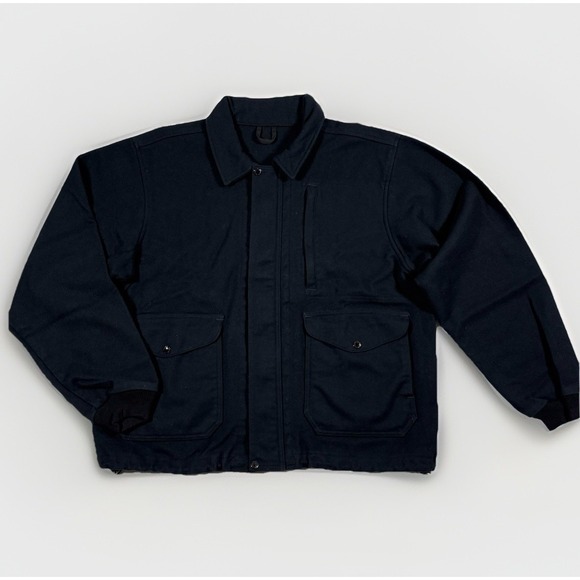 CC Filson Mens Size XL Navy Blue Mackinaw Wool Zip Bomber Jacket Pocket Style 93